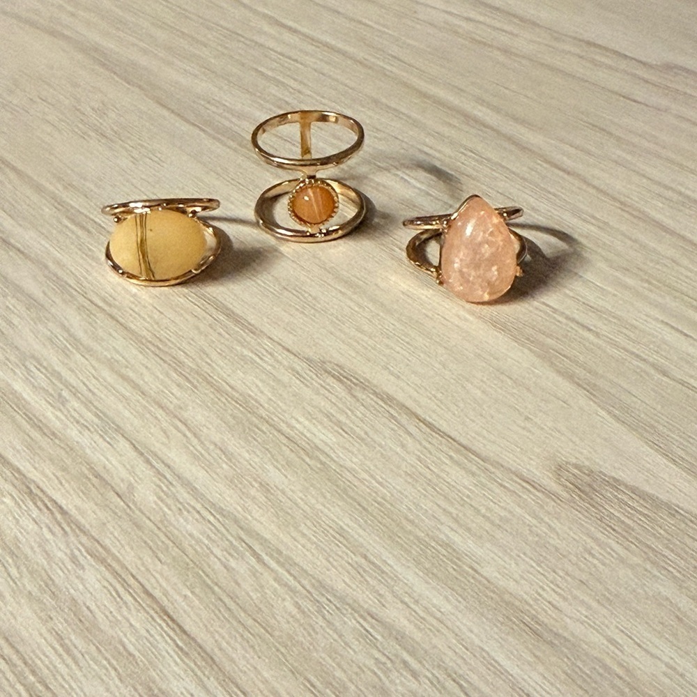 Feminine Gold and Peach Stone Ring Trio